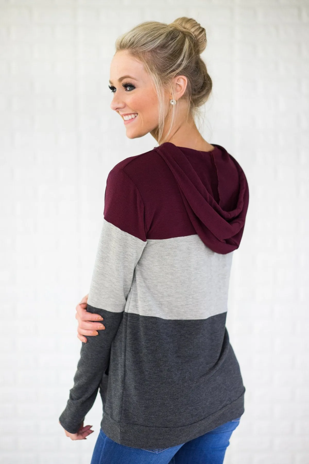 Maroon & Charcoal Colorblock Hoodie