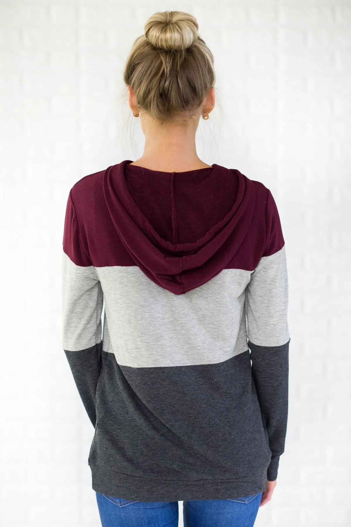 Maroon & Charcoal Colorblock Hoodie