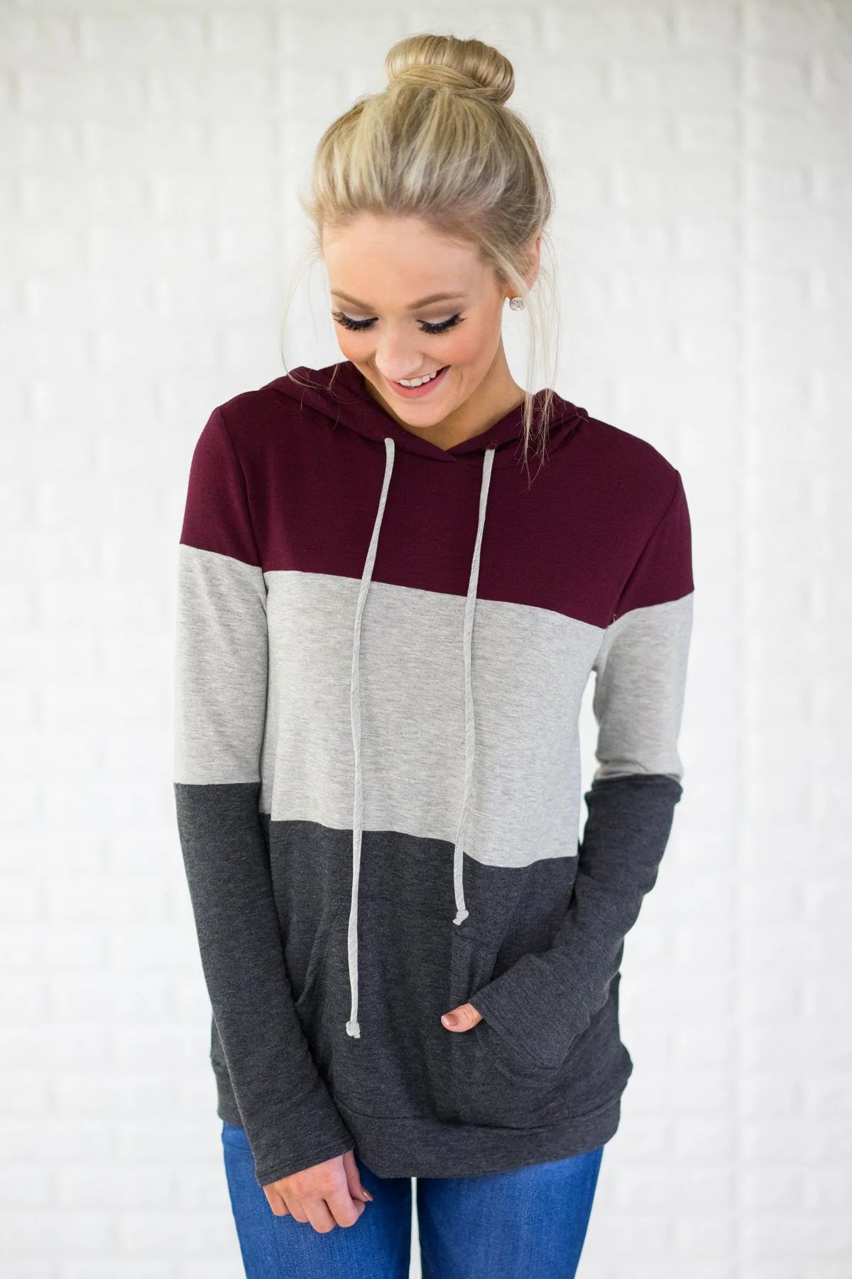 Maroon & Charcoal Colorblock Hoodie