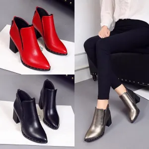 Martin Boots Women Casual Leather Boots Pointed Toe Buckle Warm Plush Women Ankle Boots