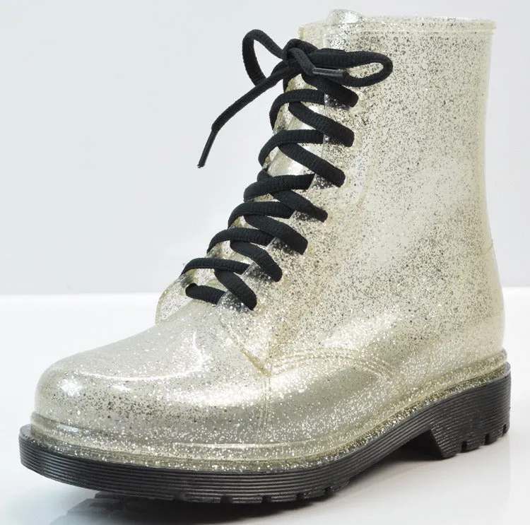 Martin Rain Boots Fashion Ladies Flat-heel Solid Color Rain Boots