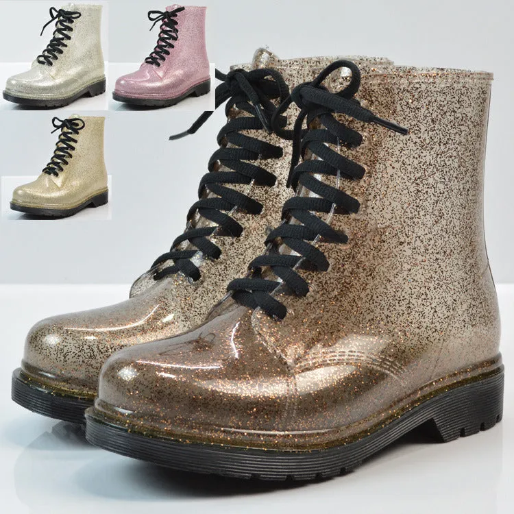 Martin Rain Boots Fashion Ladies Flat-heel Solid Color Rain Boots