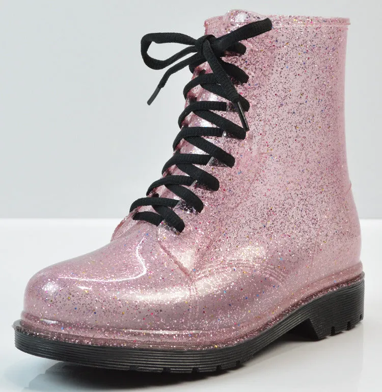 Martin Rain Boots Fashion Ladies Flat-heel Solid Color Rain Boots
