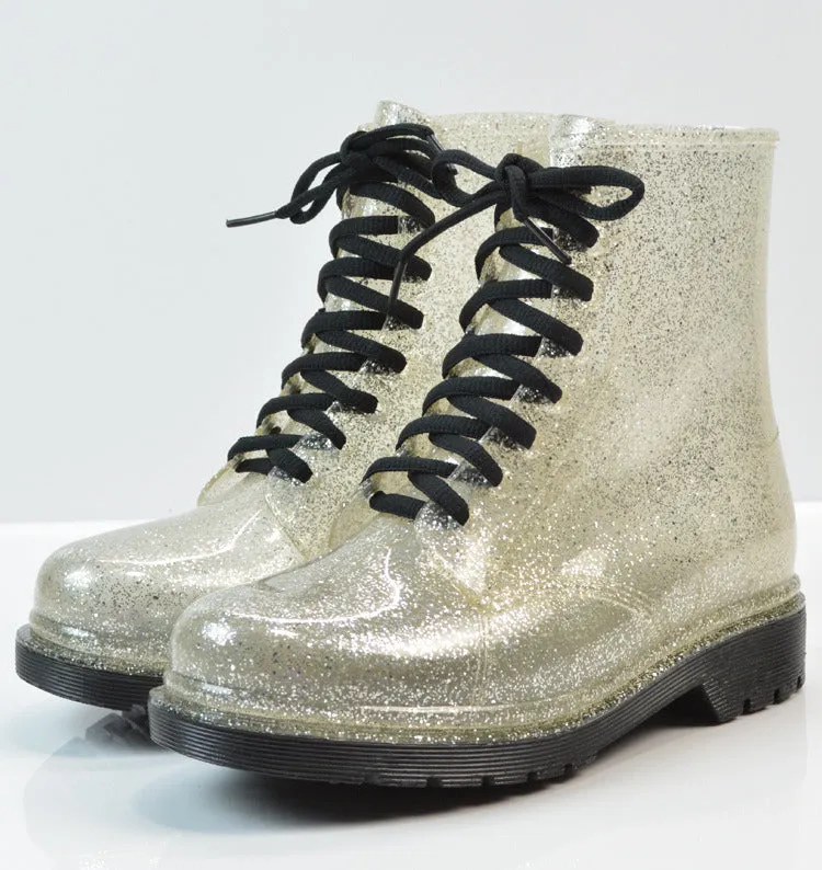 Martin Rain Boots Fashion Ladies Flat-heel Solid Color Rain Boots