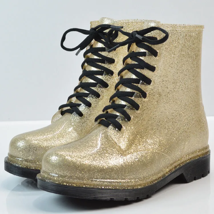 Martin Rain Boots Fashion Ladies Flat-heel Solid Color Rain Boots