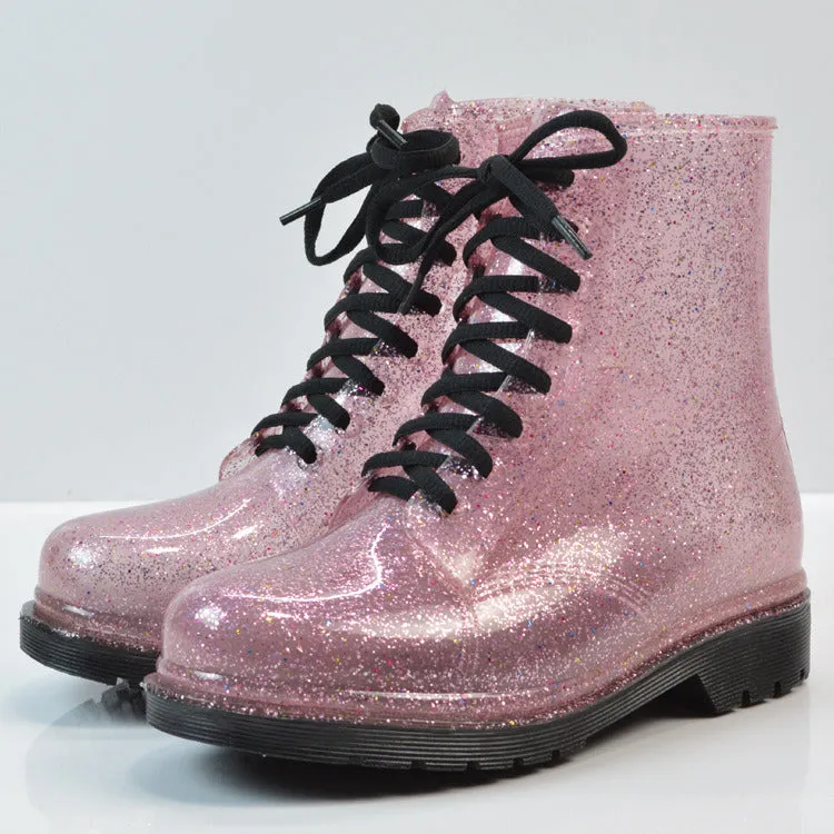 Martin Rain Boots Fashion Ladies Flat-heel Solid Color Rain Boots