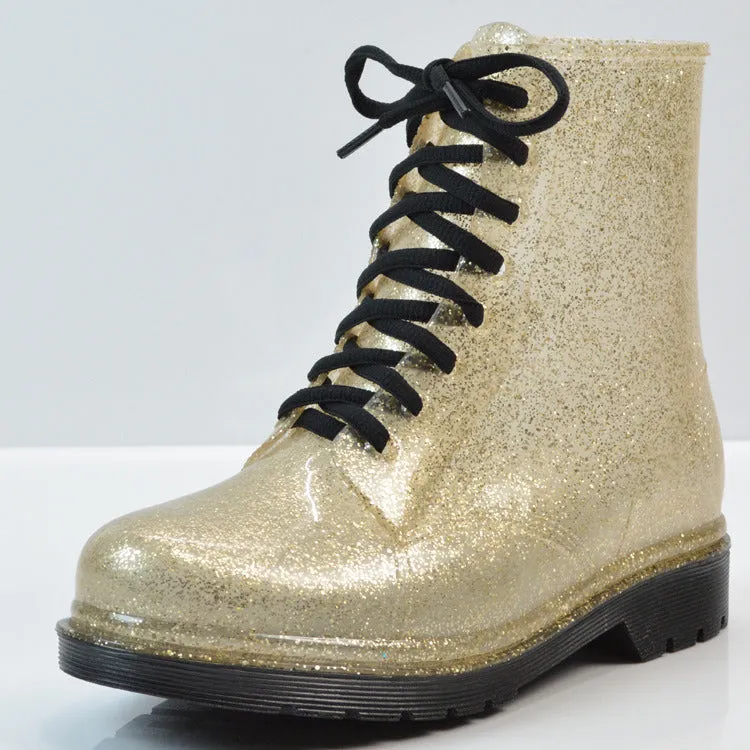 Martin Rain Boots Fashion Ladies Flat-heel Solid Color Rain Boots