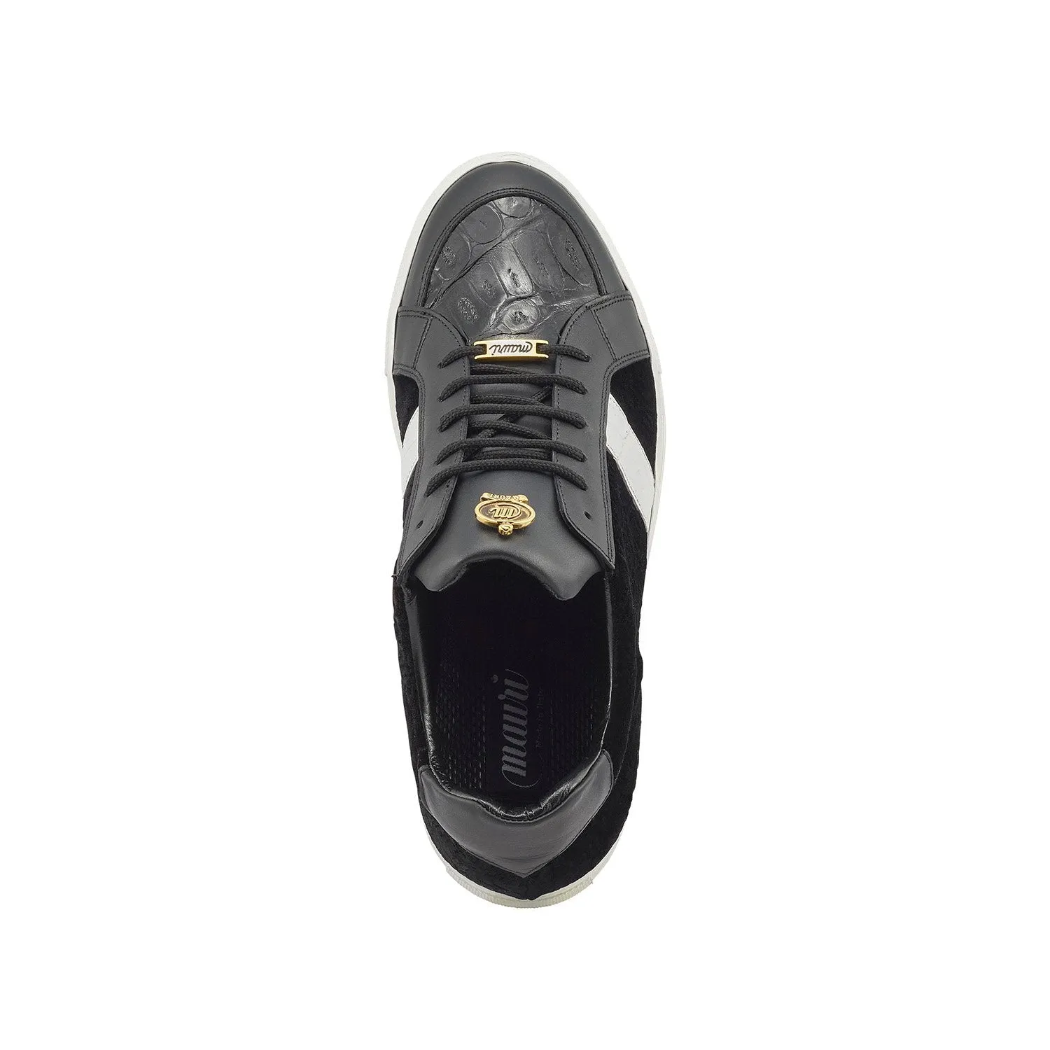 Mauri Freeze in Black / White Mens Exotic Crocodile / Nappa Leather / Velvet Embossed Casual Sneakers