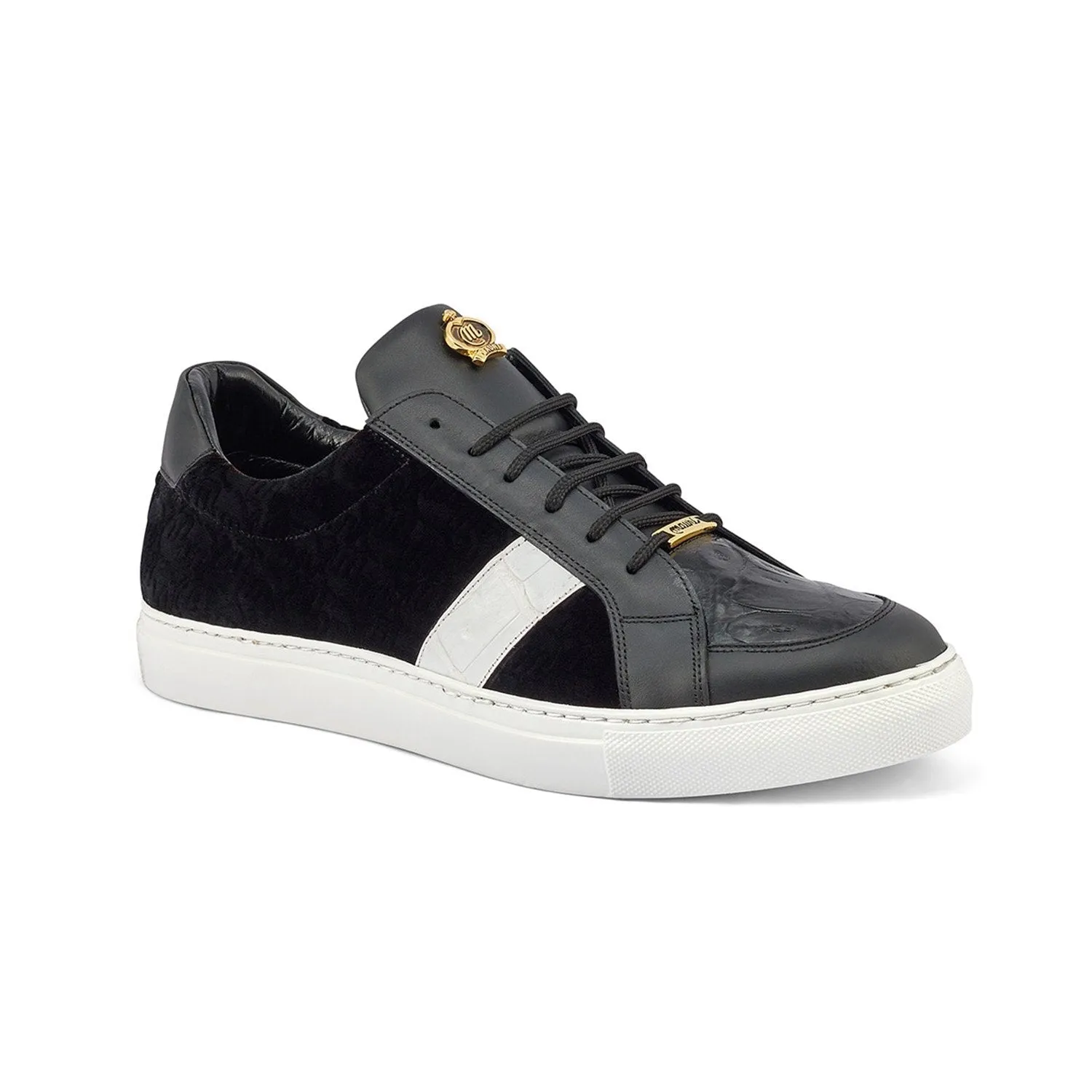 Mauri Freeze in Black / White Mens Exotic Crocodile / Nappa Leather / Velvet Embossed Casual Sneakers