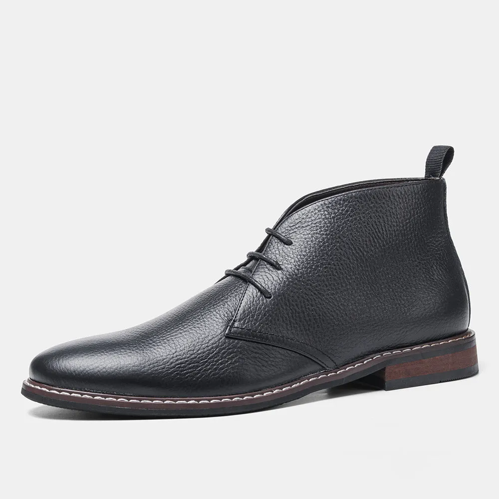 Men's First Layer Cowhide Lychee Pattern Black Boots