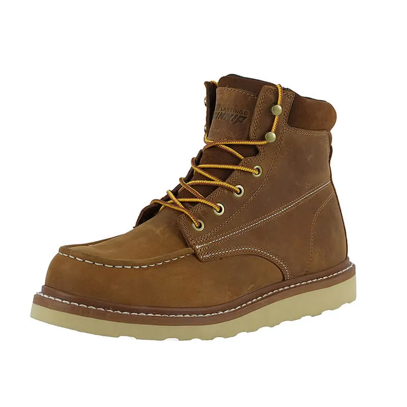 Men's Lightweight Leather Work Boots - Goodyear Welted Comfortable Working Boots Soft Moc Toe Slip Resistant-6 inches