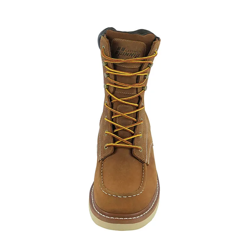 Men's Lightweight Leather Work Boots - Goodyear Welted Comfortable Working Boots Soft Moc Toe Slip Resistant-8 inches
