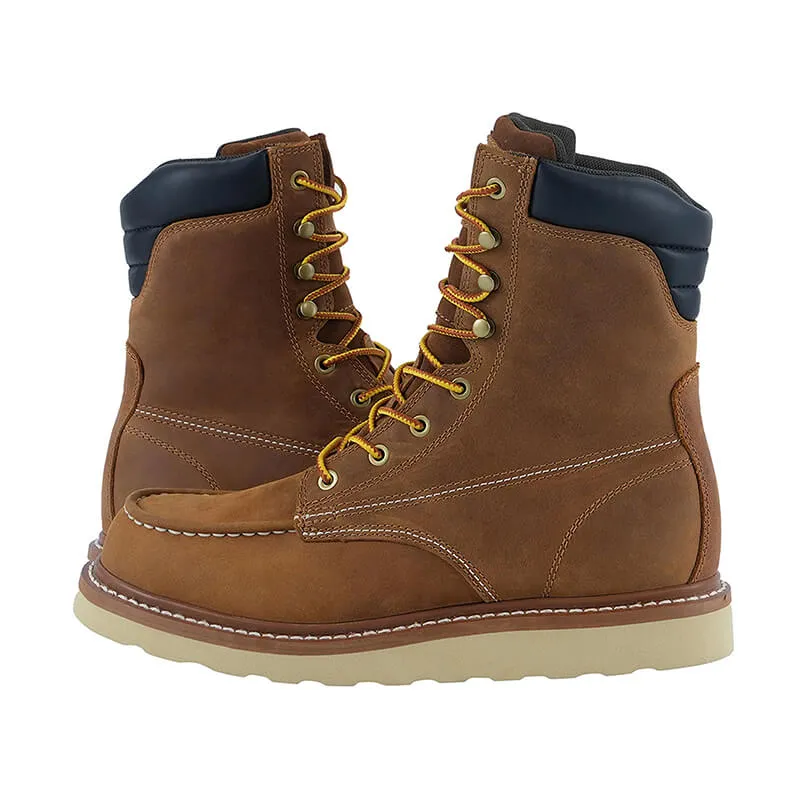 Men's Lightweight Leather Work Boots - Goodyear Welted Comfortable Working Boots Soft Moc Toe Slip Resistant-8 inches