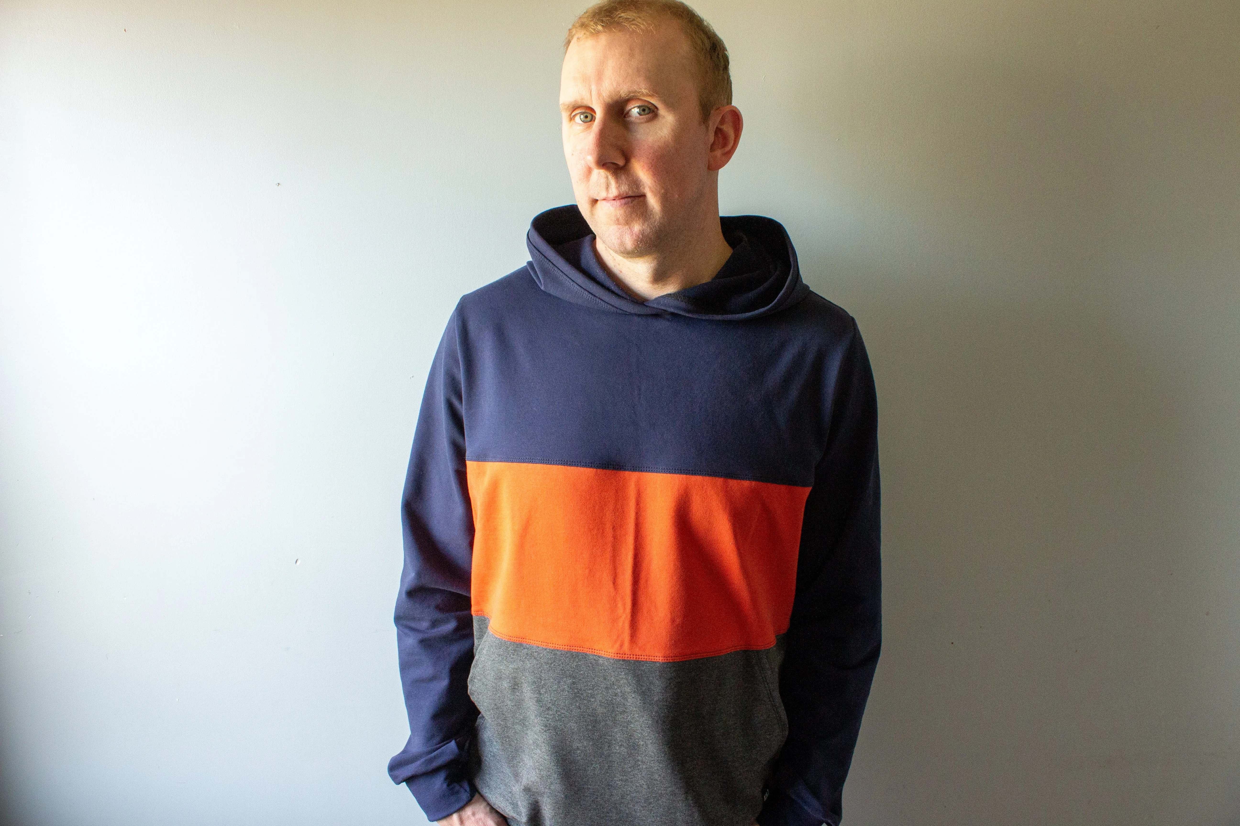 Men’s Tri ColourBlock Hoodie - Rust/Navy/Grey