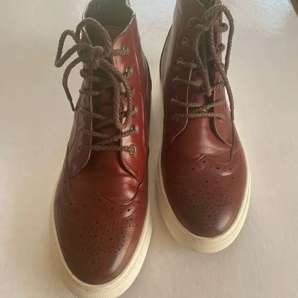 MEN’S Wingtip Lace Up Leather Boots Size 9- 9 1/2
