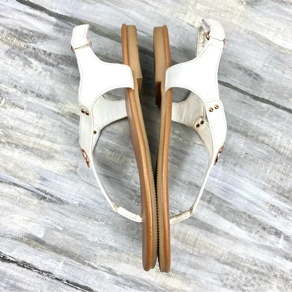 Michael Michael Kors White Thong Sandal “Sumac” Ankle Strap Rose Gold In Box 4M