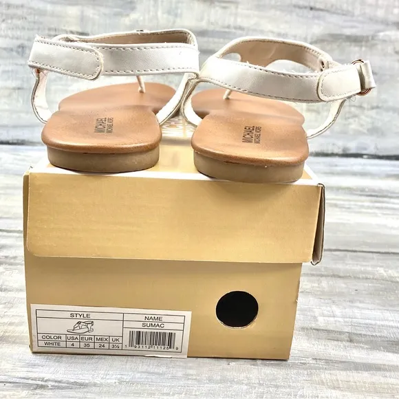 Michael Michael Kors White Thong Sandal “Sumac” Ankle Strap Rose Gold In Box 4M