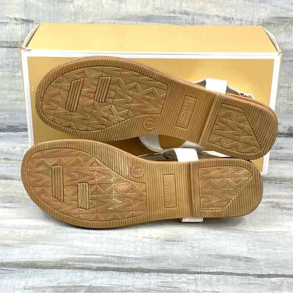 Michael Michael Kors White Thong Sandal “Sumac” Ankle Strap Rose Gold In Box 4M
