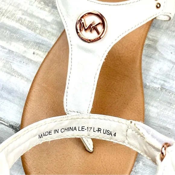 Michael Michael Kors White Thong Sandal “Sumac” Ankle Strap Rose Gold In Box 4M