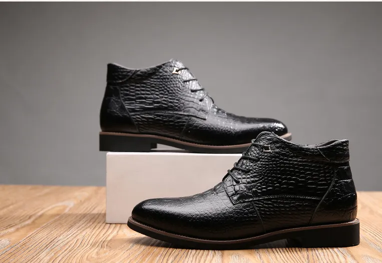Misalwa  Quality Fashion  Men Leather Boots Waterproof Casual