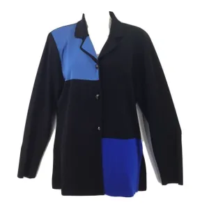 Misook Exclusively Small Button Front Cardigan Blue Black Colorblock Collared