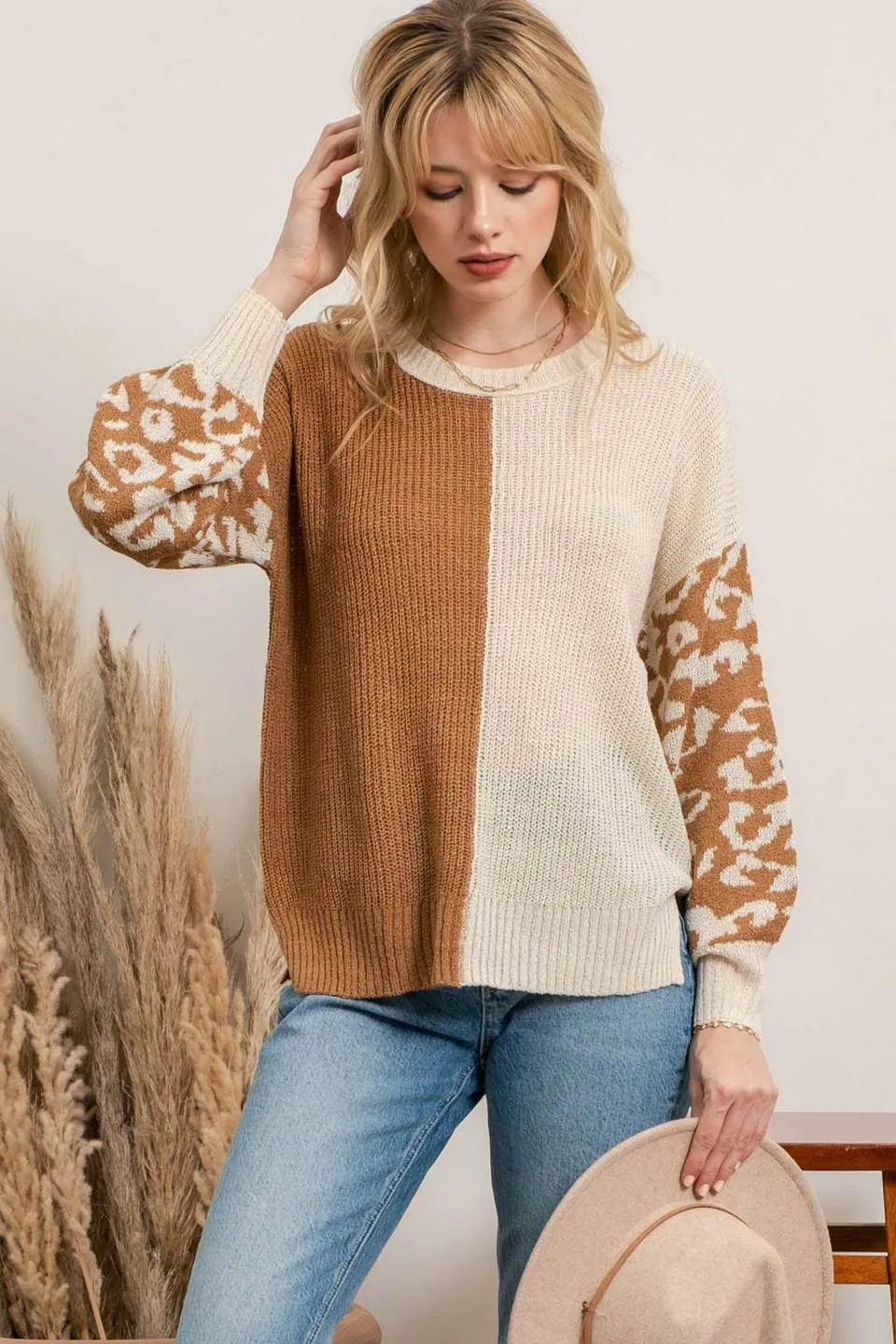 Mix It Up Leopard Colorblock Sweater-2 Colors Available