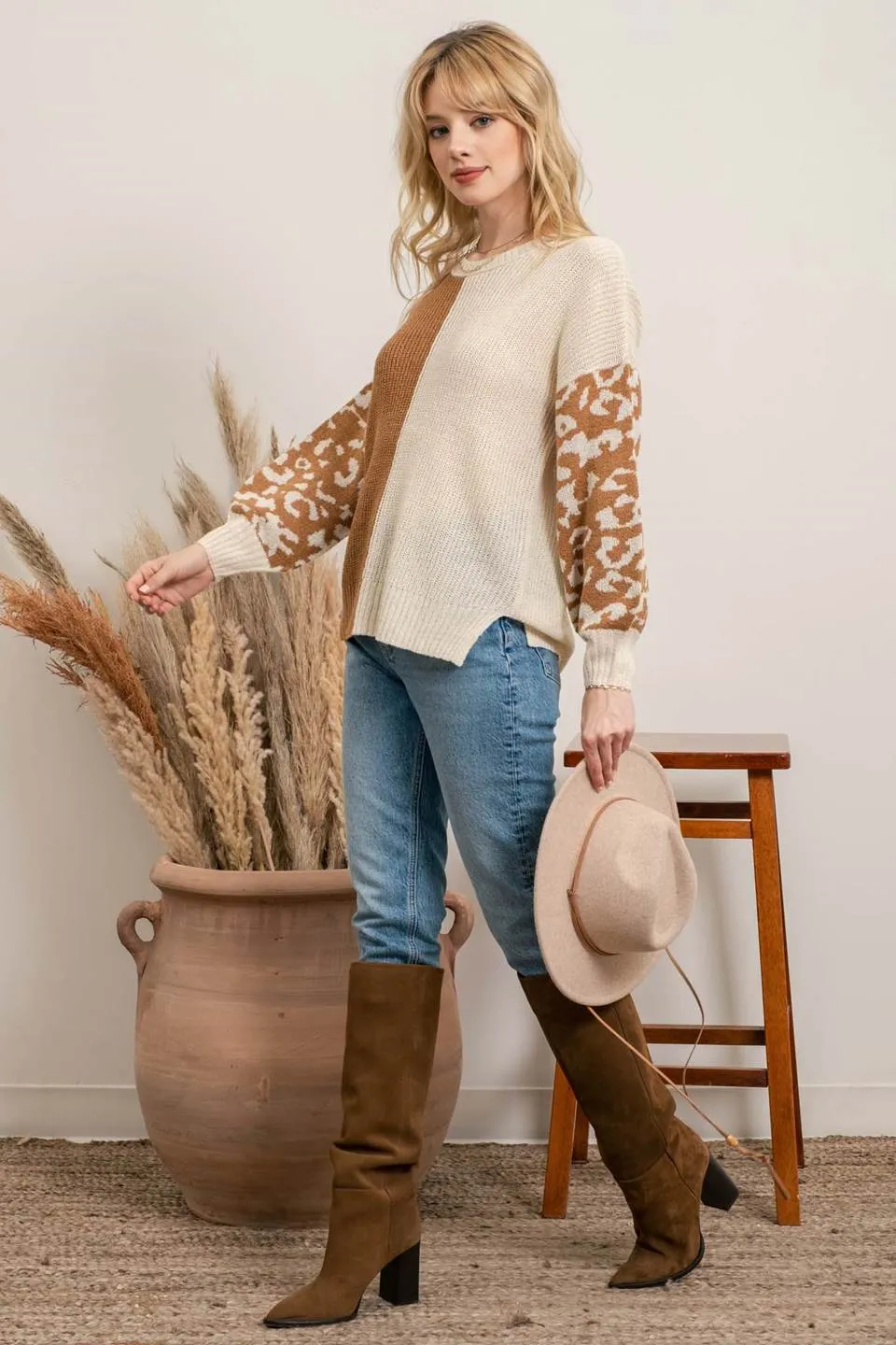 Mix It Up Leopard Colorblock Sweater-2 Colors Available