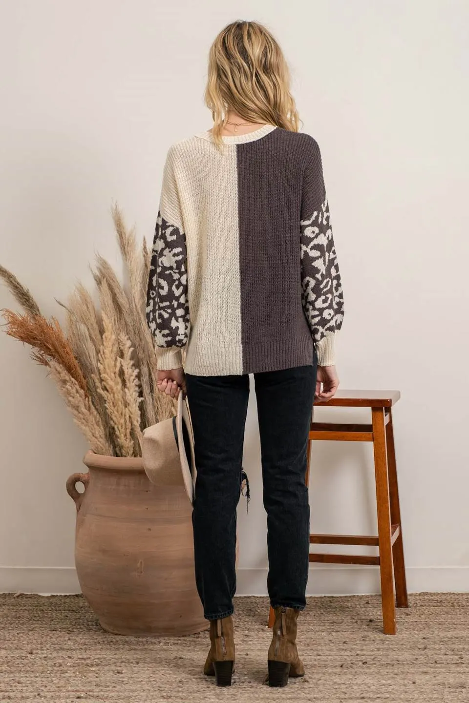 Mix It Up Leopard Colorblock Sweater-2 Colors Available