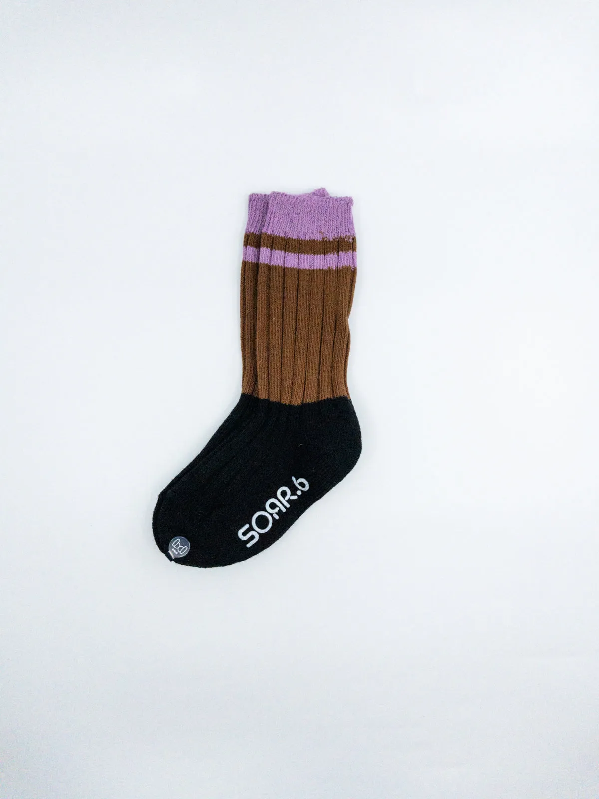 Modern Colorblock Socks | Brown w/Lavender Stripes Black feet | Kids Sizes 2-8Y