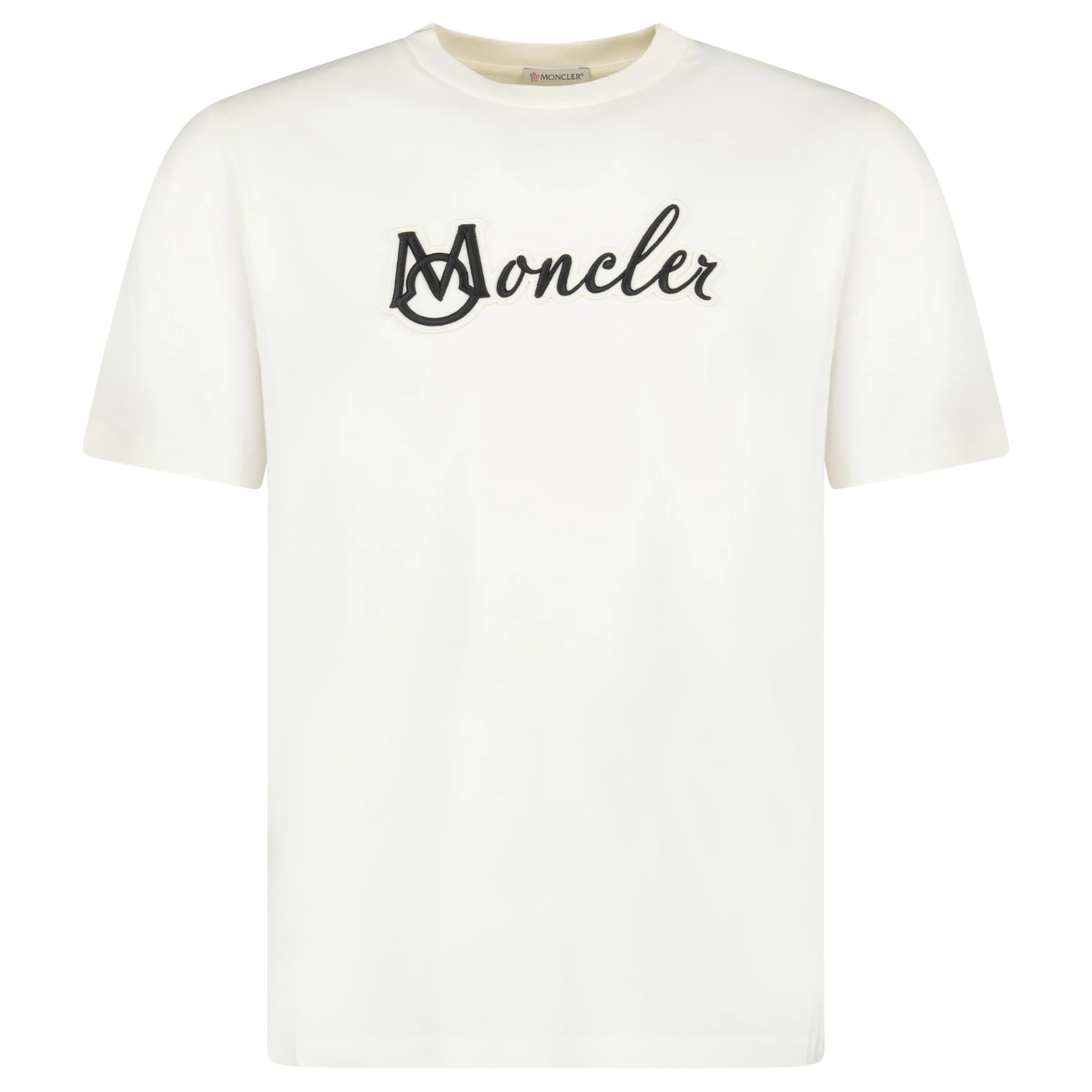 MONCLER EMBROIDERED VARSITY LOGO COTTON T-SHIRT WHITE/IVORY