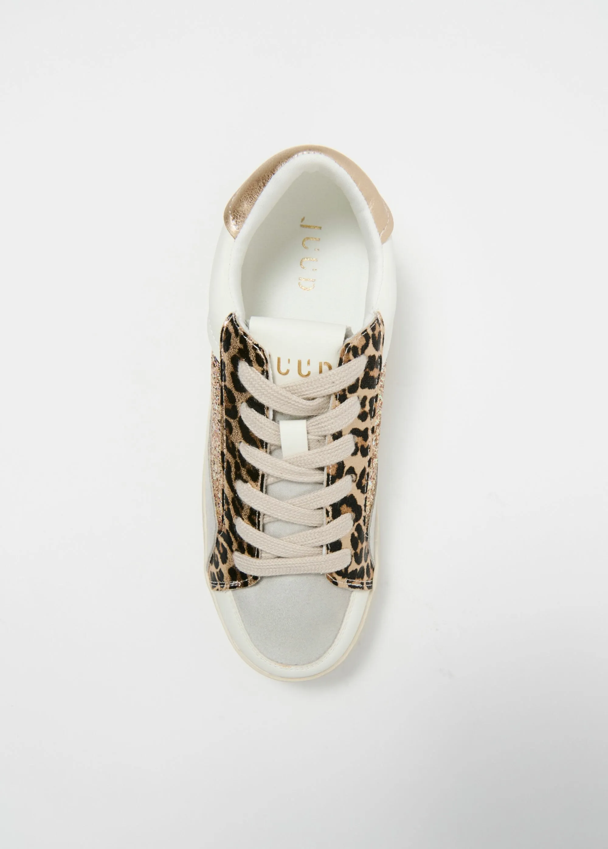 Multi-material leopard glitter sneakers