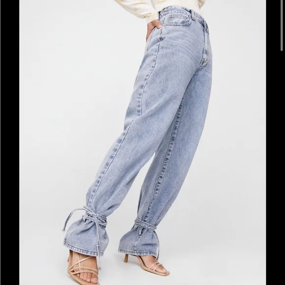 Nasty Gal tie strap ankle mom jean light blue
