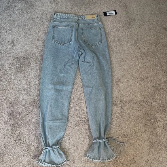 Nasty Gal tie strap ankle mom jean light blue