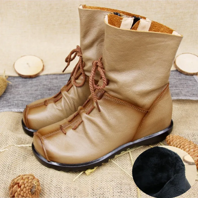National Style Top Layer Cowhide Short Boots Women's