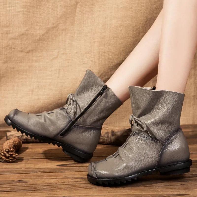 National Style Top Layer Cowhide Short Boots Women's