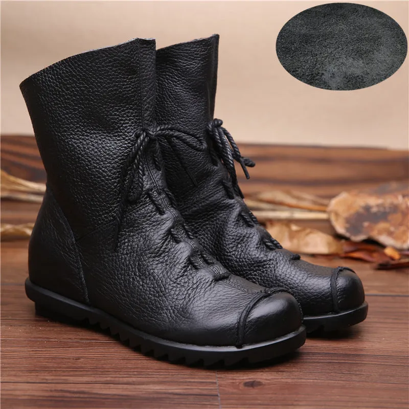 National Style Top Layer Cowhide Short Boots Women's
