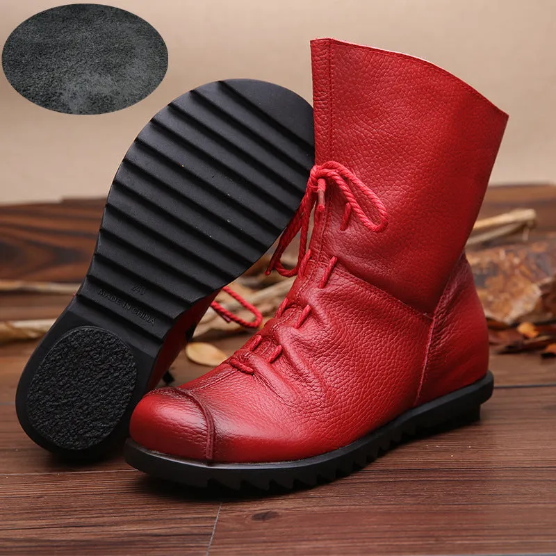 National Style Top Layer Cowhide Short Boots Women's