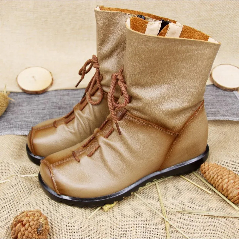 National Style Top Layer Cowhide Short Boots Women's