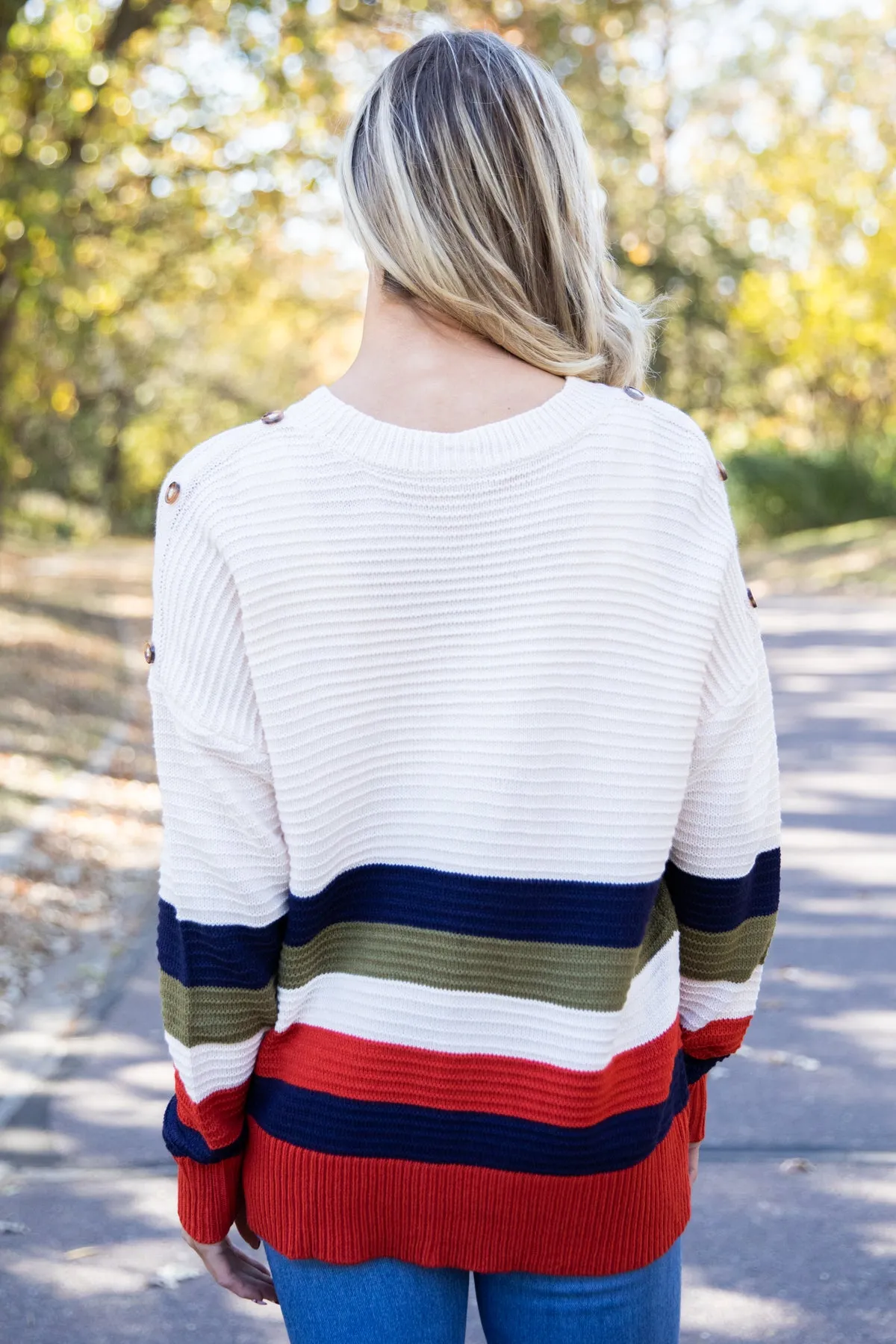 Navy and Orange Colorblock Stripe Sweater