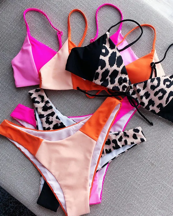 New ColoBlock Tie Front Bikini Sets