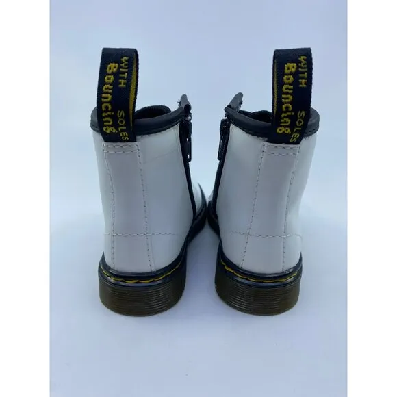 NEW Dr. Martens Toddler White Leather Lace-Up Boots With Side Zip Size 7