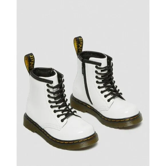 NEW Dr. Martens Toddler White Leather Lace-Up Boots With Side Zip Size 7