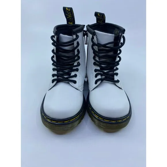 NEW Dr. Martens Toddler White Leather Lace-Up Boots With Side Zip Size 7