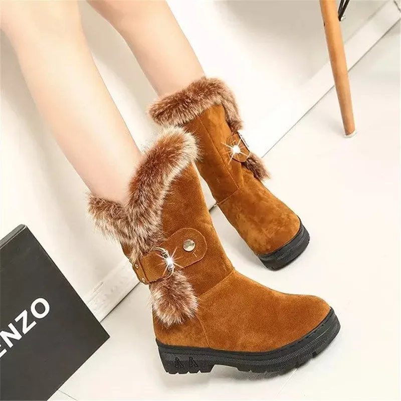 New Hot Women Boots Autumn Winter Flock Ladies Fashion Zipper Snow Boots