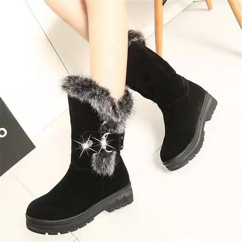New Hot Women Boots Autumn Winter Flock Ladies Fashion Zipper Snow Boots
