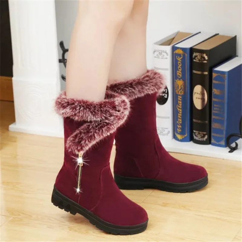 New Hot Women Boots Autumn Winter Flock Ladies Fashion Zipper Snow Boots