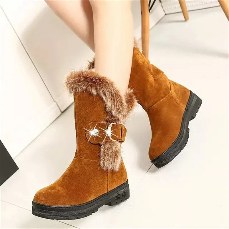 New Hot Women Boots Autumn Winter Flock Ladies Fashion Zipper Snow Boots