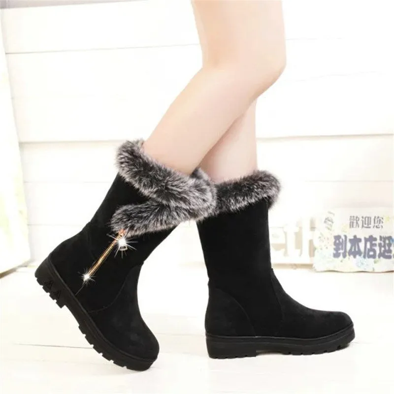 New Hot Women Boots Autumn Winter Flock Ladies Fashion Zipper Snow Boots