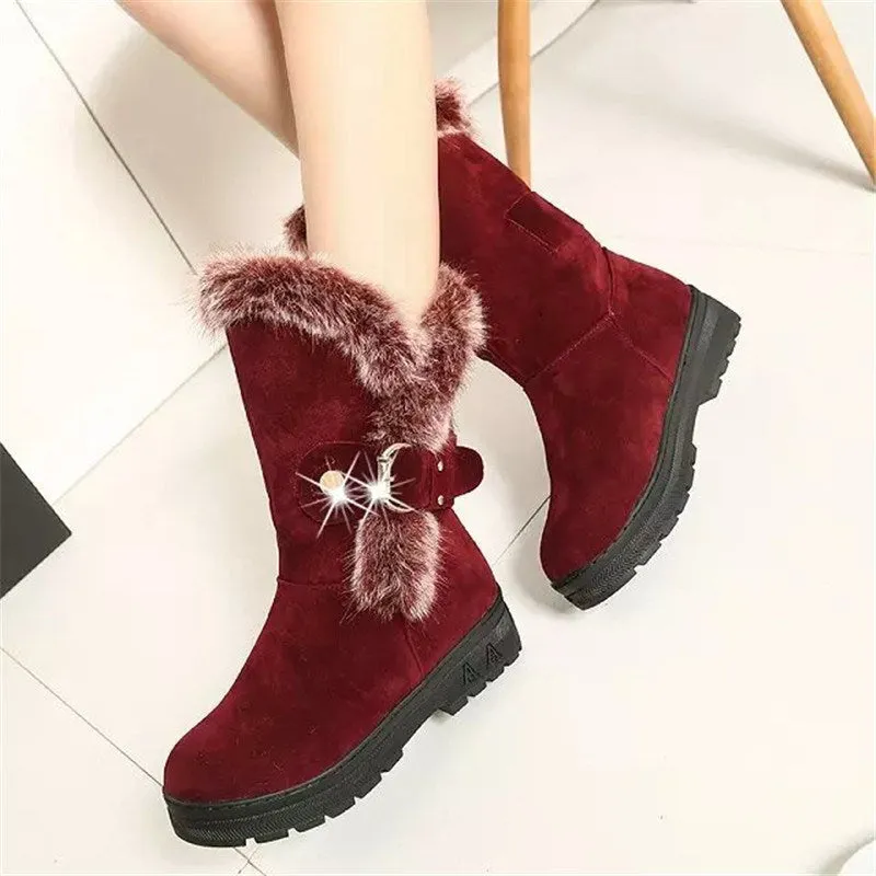 New Hot Women Boots Autumn Winter Flock Ladies Fashion Zipper Snow Boots