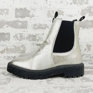 New Sam Edelman Laguna Silver Leather Pull On Chelsea Boots O105